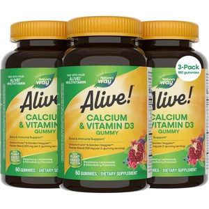 image:imageNatures Way Alive Chewable Calcium Gummies with Vitamin D3 Daily Supplement Supports Healthy Bones and Teeth and Muscle Function Strawberry and RaspberryLemonade Flavored 60 Gummies SET OF 360 Count Pack of 3