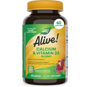 image:imageNatures Way Alive Chewable Calcium Gummies with Vitamin D3 Daily Supplement Supports Healthy Bones and Teeth and Muscle Function Strawberry and RaspberryLemonade Flavored 60 Gummies SET OF 360 Count Pack of 1