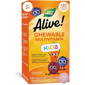 image:imageNatures Way Alive Childrens Chewable Multivitamin Kids Multivitamin with Orchard Fruits and Garden Veggies Powder Blend Daily Kids Vitamins for Nutritional Support Cherry Flavor 120 Tablets120 Count Pack of 1