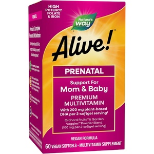 image:imageNatures Way Alive Complete Premium Prenatal Multivitamins for Women Healthy Eye and Brain Development 60 Vegan Softgels