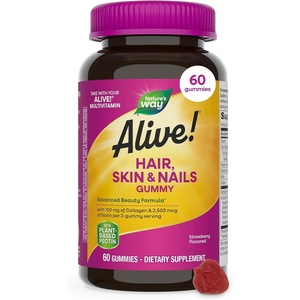 image:imageNatures Way Alive Hair Skin amp Nails Gummies with Collagen and Biotin Advanced Beauty Formula Supplement with Antioxidant Vitamins C amp E Strawberry Flavored 60 GummiesStrawberry