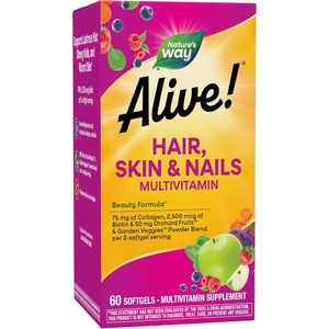image:imageNatures Way Alive Hair Skin and Nails with Collagen 75 mg amp Biotin 2500 mcg per 2softgels Dietary Supplement for Healthy Hair Skin and Nails Support 60 Softgels Packaging May Vary
