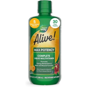 image:imageNatures Way Alive Max Potency Complete Liquid Multivitamin Liquid Vitamin Promotes Energy Metabolism Heart amp Muscle Function with Vitamins A B C D Multivitamins for Women amp Men 304 Fl Oz