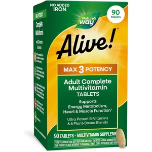 image:imageNatures Way Alive Max3 Potency Daily Multivitamin High Potency Adult Multivitamins to Support Cellular Energy Metabolism Heart and Muscle Function for Women amp Men No Iron Added 180 Tablets90 Count Pack of 1