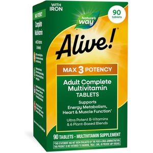 image:imageNatures Way Alive Max3 Potency Daily Multivitamin with Iron High Potency Adult Multivitamins to Support Cellular Energy Metabolism Heart and Muscle Function for Women amp Men 180 Tablets90 Count Pack of 1