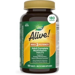image:imageNatures Way Alive Max3 Potency Daily Multivitamin with Iron High Potency Adult Multivitamins to Support Cellular Energy Metabolism Heart and Muscle Function for Women amp Men 180 Tablets180 Count Pack of 1