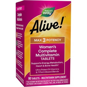 image:imageNatures Way Alive Max3 Potency Womens Complete Multivitamin Supports Energy Metabolism Heart amp Bone Health with BVitamins Including Methylated B12 and Folate 90 Tablets