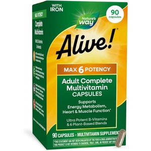 image:imageNatures Way Alive Max6 Potency Adult Complete Multivitamin with Iron Antioxidant Vitamins A C E BVitamins Including Methylated B12 amp Folate Energy Metabolism Support 180 Capsules90 Count Pack of 1