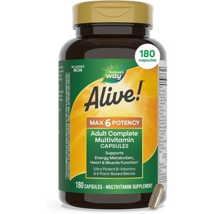 image:imageNatures Way Alive Max6 Potency Adult Complete Multivitamin with No Iron Added Antioxidant Vitamins A C E BVitamins Including Methylated B12 amp Folate Energy Metabolism Support 180 Capsules180 Count Pack of 1