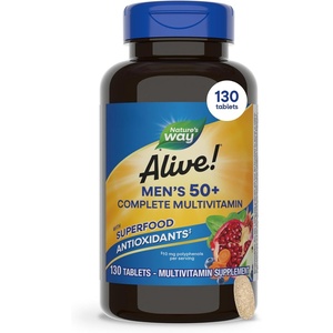 image:imageNatures Way Alive Mens 50 Multivitamin Complete Tablets Daily Multivitamin for Men Over 50 Supports Cellular Energy Metabolism Heart Muscle amp Eye Health High Potency Vitamins 130 Tablets130 Count Pack of 1