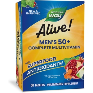 image:imageNatures Way Alive Mens 50 Multivitamin Complete Tablets Daily Multivitamin for Men Over 50 Supports Cellular Energy Metabolism Heart Muscle amp Eye Health High Potency Vitamins 130 Tablets50 Count Pack of 1