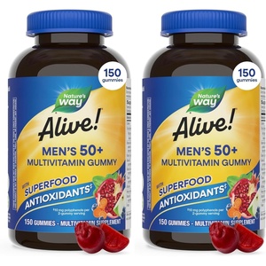 image:imageNatures Way Alive Mens 50 Plus Multivitamin Gummy Daily Chewable Multivitamins for Men with BVitamins Vitamin D3 amp Zinc Supports Heart Eye amp Energy Metabolism FruitFlavored 150 Gummies150 Count Pack of 2