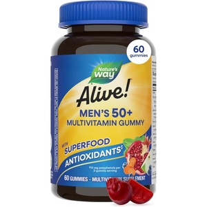 image:imageNatures Way Alive Mens 50 Plus Multivitamin Gummy Daily Chewable Multivitamins for Men with BVitamins Vitamin D3 amp Zinc Supports Heart Eye amp Energy Metabolism FruitFlavored 150 Gummies60 Count Pack of 1