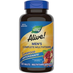 image:imageNatures Way Alive Mens Complete Daily Multivitamin Supports Energy Metabolism amp Muscle Function with BVitamins Gluten Free 130 Tablets Packaging May Vary130 Count Pack of 1