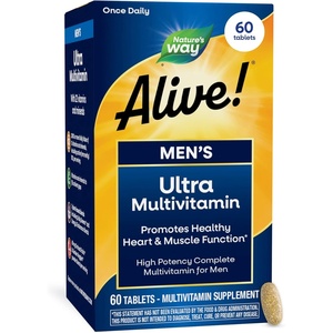 image:imageNatures Way Alive Mens Once Daily Ultra Potency Multivitamin Tablets Complete High Potency Mens Daily Vitamin Promotes Heart amp Muscle Function BVitamins Zinc and Antioxidants 60 Tablets60 Count Pack of 1
