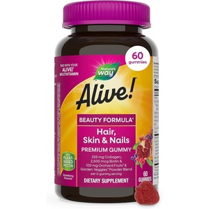 image:imageNatures Way Alive Premium Hair Skin amp Nails Gummies with Collagen and Biotin Advanced Beauty Formula Supplement with High Potency Antioxidant Vitamins C amp E Strawberry Flavored 60 Gummies