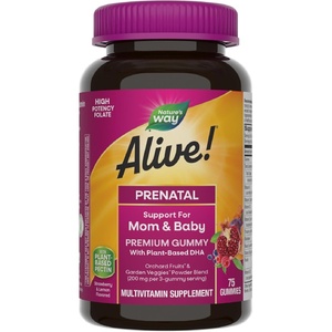 image:imageNatures Way Alive Prenatal Premium Gummy Multivitamin High Potency Folate PlantBased DHA Vegetarian Strawberry and Lemon Flavored 75 Gummies