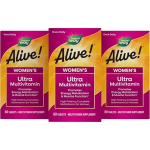 image:imageNatures Way Alive Ultra Multivitamin for Women Complete Daily Womens Vitamins High Potency Formula Promotes Energy Metabolism and Muscle Function Vitamin A C D Methylated B12 60 Tablets60 Count Pack of 3