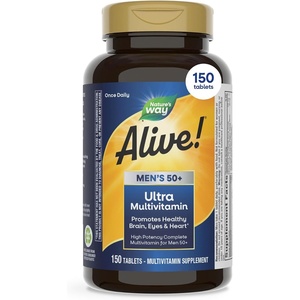 image:imageNatures Way Alive Ultra Potency Multivitamin for Men 50 Plus Complete High Potency Formula with Vitamin D3 C E Methyl B12 Supports Cellular Energy Heart Brain and Eye Health 60 Tablets150 Count Pack of 1
