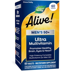 image:imageNatures Way Alive Ultra Potency Multivitamin for Men 50 Plus Complete High Potency Formula with Vitamin D3 C E Methyl B12 Supports Cellular Energy Heart Brain and Eye Health 60 Tablets60 Count Pack of 1