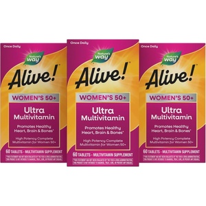 image:imageNatures Way Alive Ultra Potency Multivitamin for Women 50 Plus Complete High Potency Formula with Vitamin D3 C E Methylated B12 Supports Heart Brain and Bone Health 60 Tablets60 Count Pack of 3
