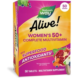 image:imageNatures Way Alive Womens 50 Plus Complete Multivitamin Tablets Daily Vitamin for Women 50  Supports Healthy Heart Bones and Brain Function with Superfood Antioxidants1 130 Tablets50 Count Pack of 1