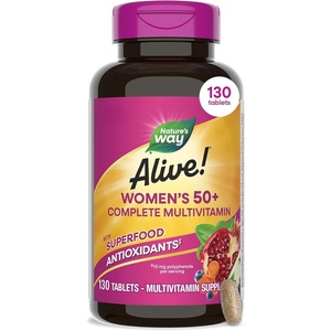 image:imageNatures Way Alive Womens 50 Plus Complete Multivitamin Tablets Daily Vitamin for Women 50  Supports Healthy Heart Bones and Brain Function with Superfood Antioxidants1 130 Tablets130 Count Pack of 1
