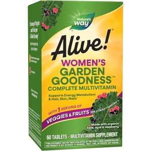 image:imageNatures Way Alive Womens Garden Goodness Complete Multivitamin 1 Serving Veggies amp Fruits per 2Tablet Serving with Organic Kale Acai Raspberry 60 Tablets Packaging May Vary