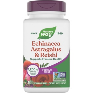 image:imageNatures Way Echinacea Astragalus amp Reishi Premium Blend Supports Immune Health 1200 mg per 3Capsule Serving NonGMO Project Verified 100 Vegan Capsules Packaging May Vary1
