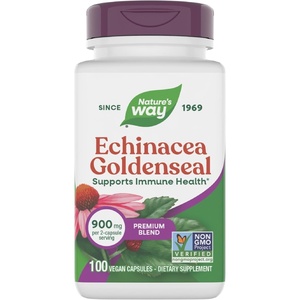image:imageNatures Way Echinacea Goldenseal Premium Blend Supports Immune Health 900 mg per 2Capsule Serving NonGMO Project Verified Vegan 100 Capsules Packaging May Vary
