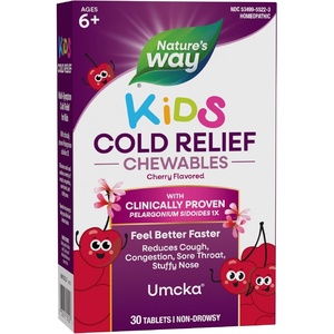 image:imageNatures Way Kids Cold Relief Chewables Umcka Ages 6 Shortens Duration and Reduces Severity MultiSymptom Cold Remedy NonDrowsy Cherry Flavored 30 Tablets