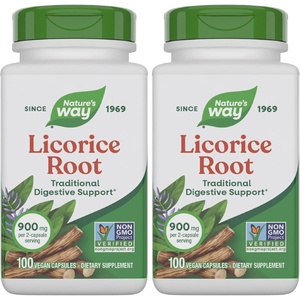 image:imageNatures Way Licorice Root Traditional Digestive Support Supplement 900 mg per 2Capsule Serving NonGMO Project Verified 100 Vegan Capsules Packaging May Vary100 Count Pack of 2