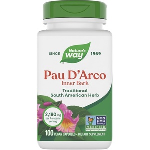 image:imageNatures Way PAU dArco Inner Bark Traditional South American Herb 2180 mg per 4Capsule Serving NonGMO Project Verified 180 Capsules Packaging May VaryUnflavoured