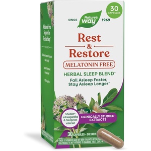 image:imageNatures Way Rest amp Restore MelatoninFree Sleep Supplement with Ashwagandha and Valerian Drug Free Supports Sleep Quality and Cortisol Balance Vegan 30 Capsules