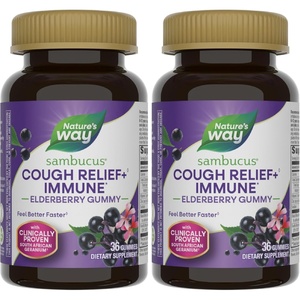 image:imageNatures Way Sambucus Cough Relief 1 Immune Elderberry Gummy Clinically Proven South African Geranium Root Extract1 Elderberry Extract Vitamin C amp Zinc 36 Gummies Packaging May Vary36 Count Pack of 2