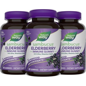 image:imageNatures Way Sambucus Elderberry Gummies Immune Support Gummy for Adults amp Kids Ages 4 with Black Elderberry Extract Vitamin C Vitamin D3 and Zinc 60 Gummies Set of 360 Count Pack of 3