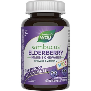 image:imageNatures Way Sambucus Elderberry Immune Chewable for Kids Ages 2 Immune Support Vitamin C Zinc with Superfood Antioxidants1 Gluten Free 40 Chewable Tablets Packaging May Vary
