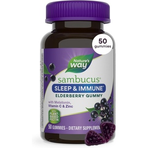 image:imageNatures Way Sambucus Sleep  Immune Gummies Sleep Support with Melatonin Vitamin C amp Zinc for Immune Support Black Elderberry Extract LTheanine 50 Gummies50 Count Pack of 1