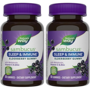 image:imageNatures Way Sambucus Sleep  Immune Gummies Sleep Support with Melatonin Vitamin C amp Zinc for Immune Support Black Elderberry Extract LTheanine 50 Gummies50 Count Pack of 2