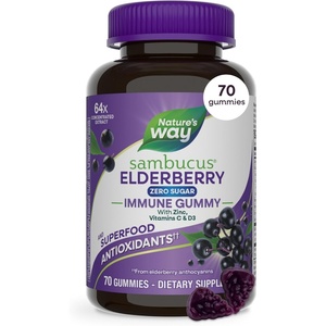 image:imageNatures Way Sambucus Zero Sugar Elderberry Gummies Immune Support Gummy for Adults amp Kids Ages 4 with Black Elderberry Extract Vitamin C Vitamin D3 and Zinc Zero Sugar 70 Gummies70 Count Pack of 1