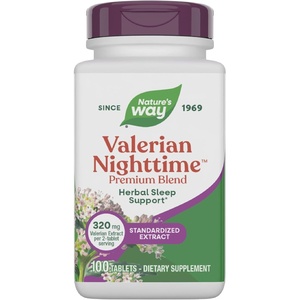 image:imageNatures Way Valerian Nighttime Premium Blend Herbal Sleep Support Supplements 320 mg of Valerian Extract per 2Tablet Serving GlutenFree 100 Tablets Packaging May Vary