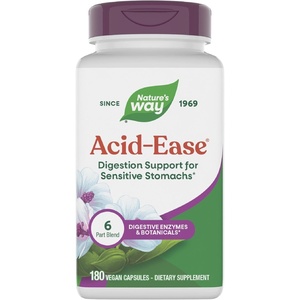 image:imageNatures Way Acid Ease Digestive Support Supplement for Sensitive Stomachs Marshmallow Root Extract Slippery Elm Bark Digestive Enzymes 180 Vegan Capsules Packaging May Vary