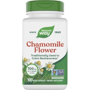 image:imageNatures Way Chamomile Flower Traditionally Used to Calm Restlessness 700 mg per 2Capsule Serving NonGMO Project Verified No Gluten 100 Vegan Capsules Packaging May Vary