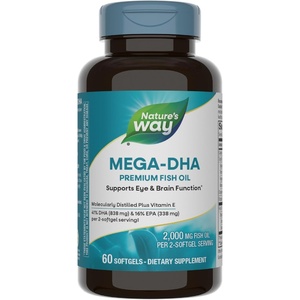 image:imageNatures Way MegaDHA Premium Fish Oil Supports Eye and Brain Function Omega3 EPA DHA Omega 3 Supplement 2000 mg Fish Oil per 2Softgel Serving 60 Softgels Packaging May Vary