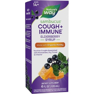 image:imageNatures Way Sambucus Cough  Immune Elderberry Syrup Soothes Coughs Associated with Hoarseness Dry Throat and Irritants Vitamin C Zinc Organic Honey 4 Fl Oz Packaging May Vary
