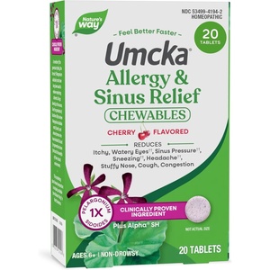 image:imageNatures Way Umcka Allergy amp Sinus Relief Chewables NonDrowsy Homeopathic Allergy Relief for Sinus Pressure Congestion Runny Nose amp Sneezing Cherry Flavored 20 Chewable Tablets20 Count Pack of 1
