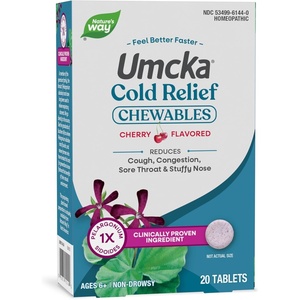 image:imageNatures Way Umcka Cold Relief Chewables Homeopathic Cold Medicine Shortens Duration amp Reduces Severity of Cough Congestion Sore Throat amp Hoarseness Cherry Flavored NonDrowsy Tablets 20 Count