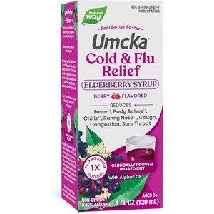image:imageNatures Way Umcka Cold amp Flu Relief Elderberry Syrup NonDrowsy Homeopathic Cold and Flu1 Relief for Sore Throat Cough Congestion Fever1 Body Aches1 Berry Flavored 4 Fl Oz